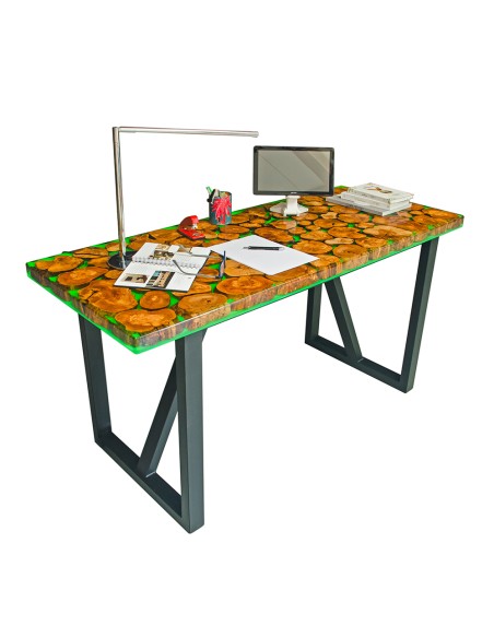 Table de bureau en bois d'olivier en résine époxy