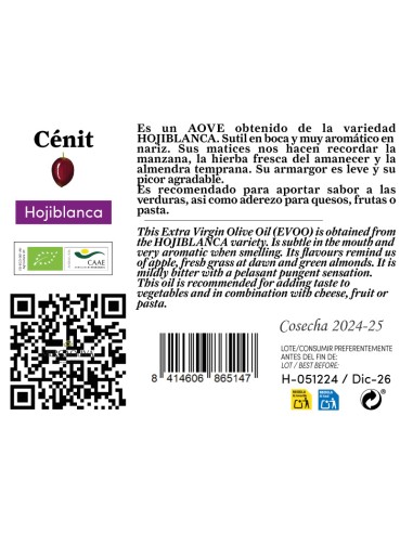 Cénit HOJIBLANCA EVOO: 3L Baginbox